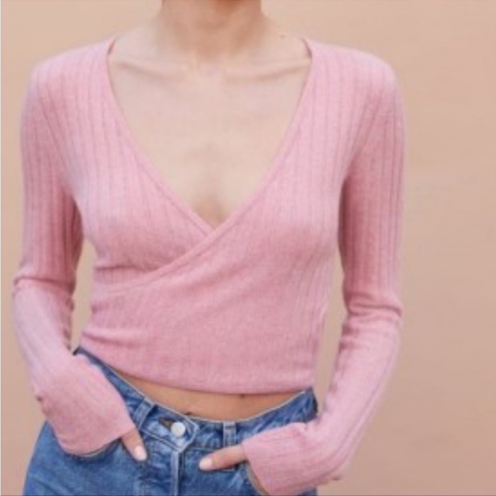 Reformation Pink Ribbed Faux Wrap
Cashmere Ballet Sweater